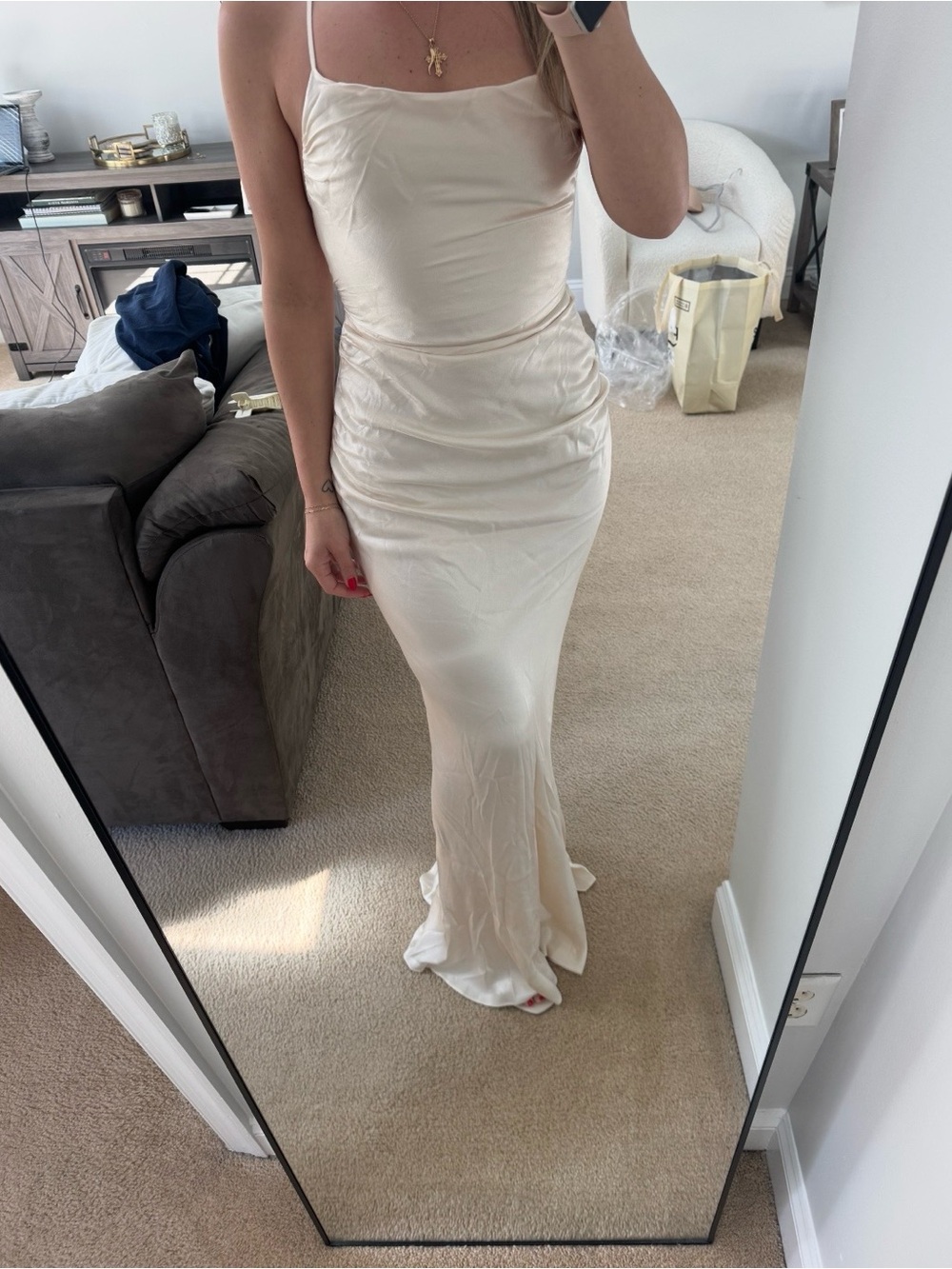 Shona Joy Cream Satin Maxi Slip Dress
